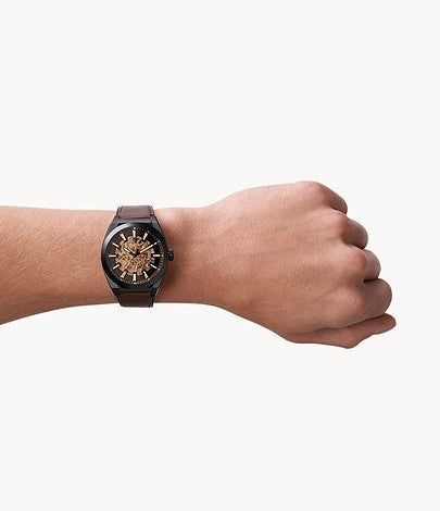 FOSSIL Everett Automatic Dark Brown Eco Leather Watch ME3207