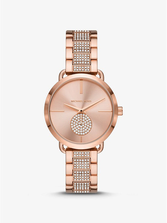 Mini Portia Pavé Rose-Gold Tone Watch MK4598