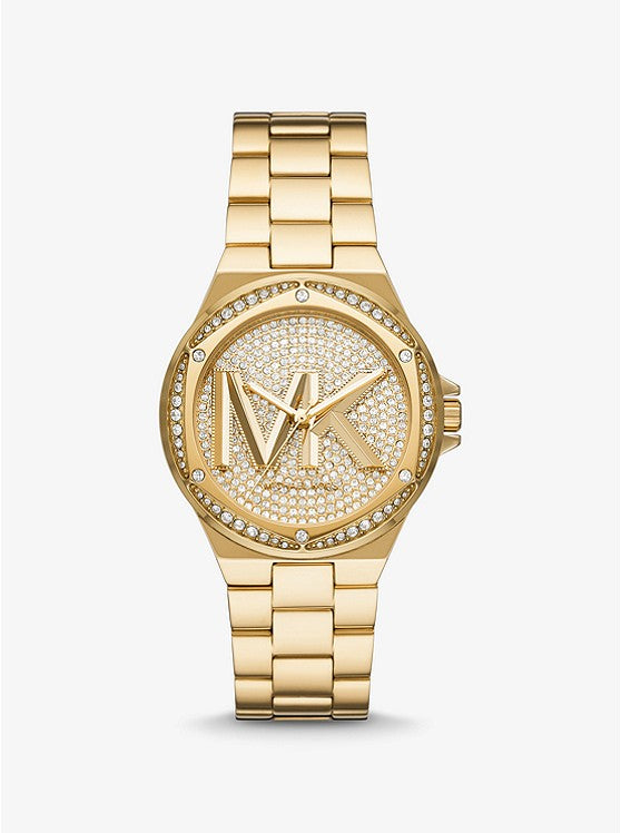 Michael Kors Lennox Pavé Logo Gold-Tone Logo Watch MK7229