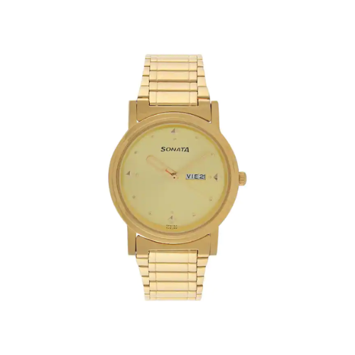 Sonata Champagne Dial Golden Metal Strap Watch NP1141YM13