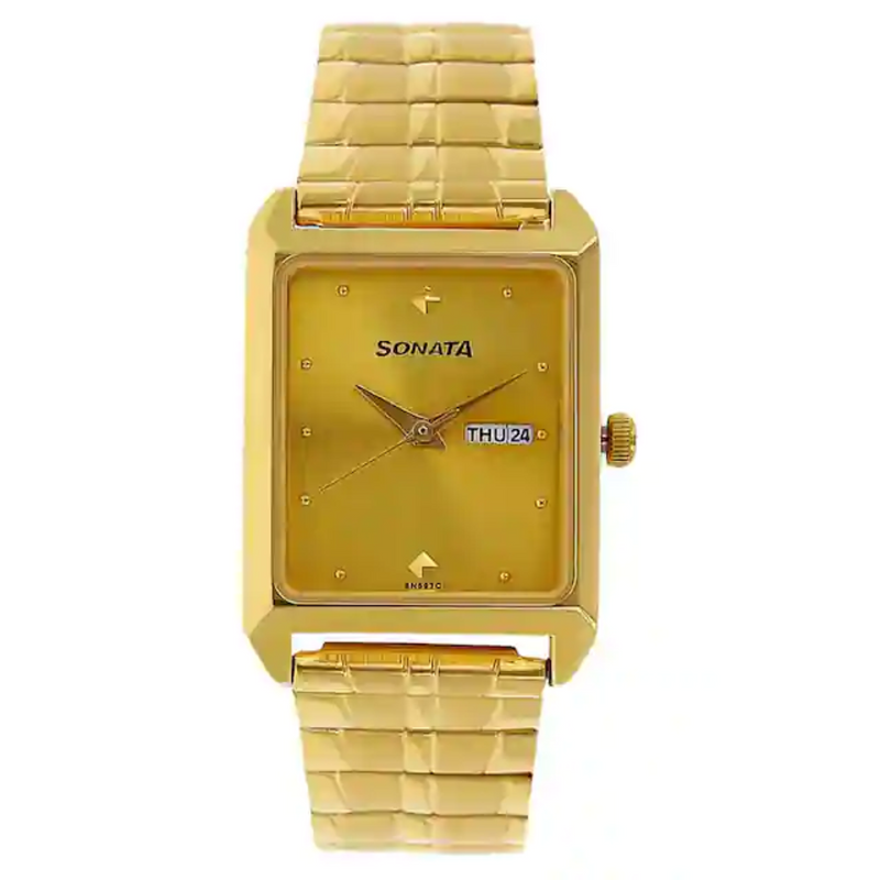Sonata Champagne Dial Golden Stainless Steel Strap Watch NR7007YM05 - KRISHNA WATCH COMPANY