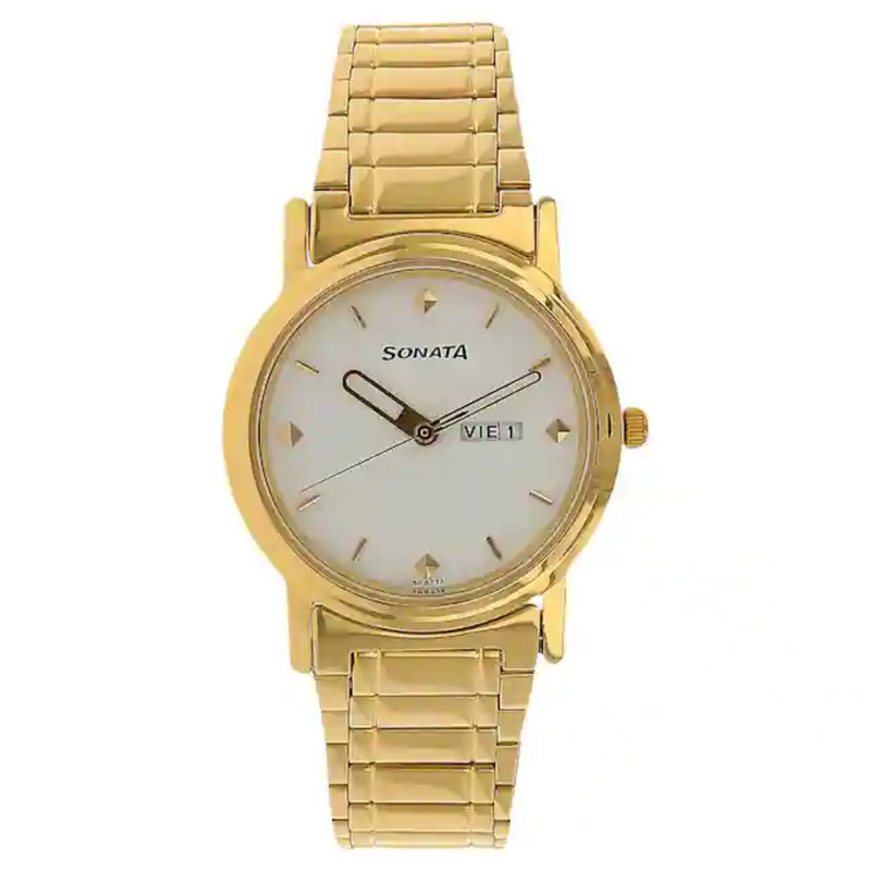 Sonata White Dial Golden Stainless Steel Strap Watch NP1141YM11 - KRISHNA WATCH COMPANY