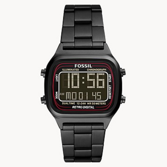 Retro Digital Black Stainless Steel Watch FS5845