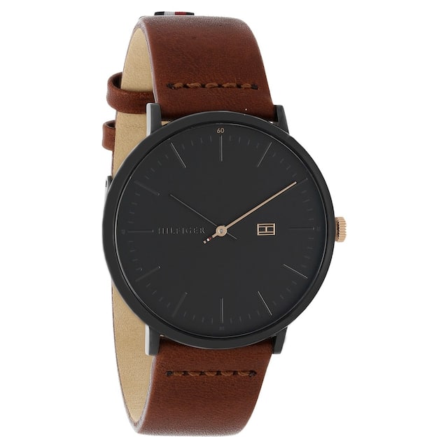 Tommy Hilfiger Black Dial Brown Leather Strap Watch NCTH1791461 - KRISHNA WATCH COMPANY