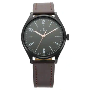 Titan Workwear Watch with Black Dial & Brown Leather Strap NN1802NL01 (DJ148) - KRISHNA WATCH COMPANY