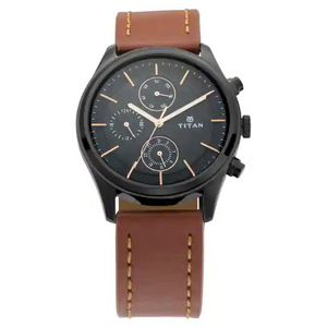Titan Workwear Watch with Black Dial & Brown Leather Strap NN1805NL01 (DJ159) - KRISHNA WATCH COMPANY