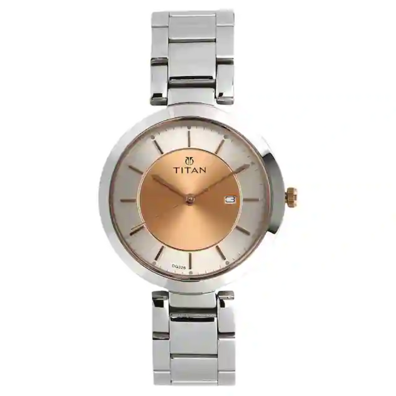 Titan Workwear Watch with Rose Gold Dial & Stainless Steel Strap - 2480KM01