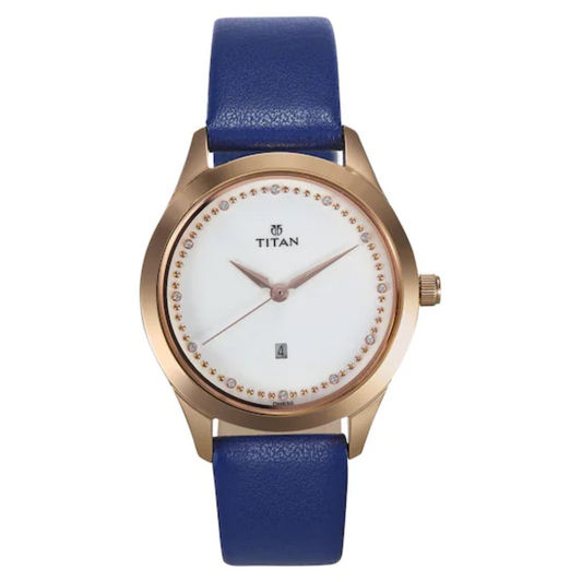 Titan Sparkle White Dial Analog Date Function Watch for Women 2570WL02