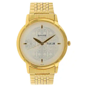 Sonata Silver Dial Golden Stainless Steel Strap Watch - 77031YM03 - KRISHNA WATCH COMPANY