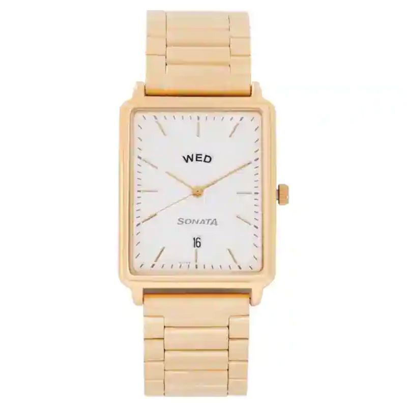Essentials White Dial Analog Watch With Day And Date Function - 77084YM04
