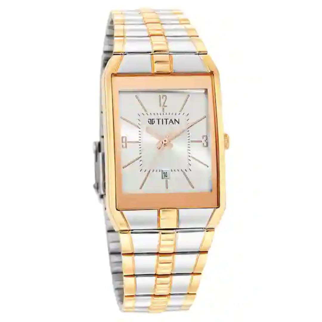 Titan Karishma Silver Dial Brass Strap Watch 9151KM01 / NS9151KM01
