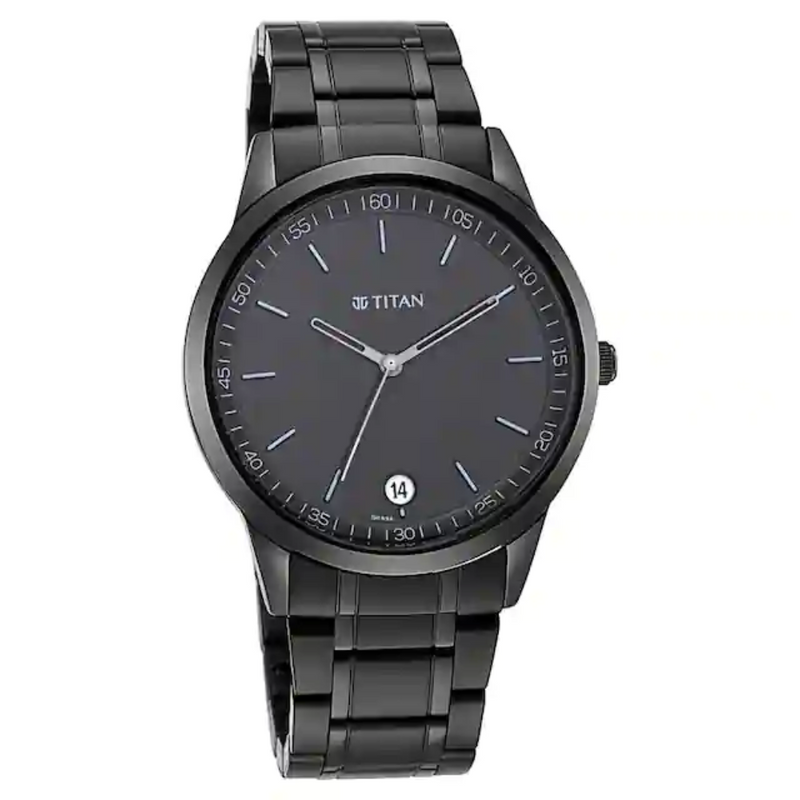Titan Workwear Watch with Black Dial & Metal Strap 1806NM01