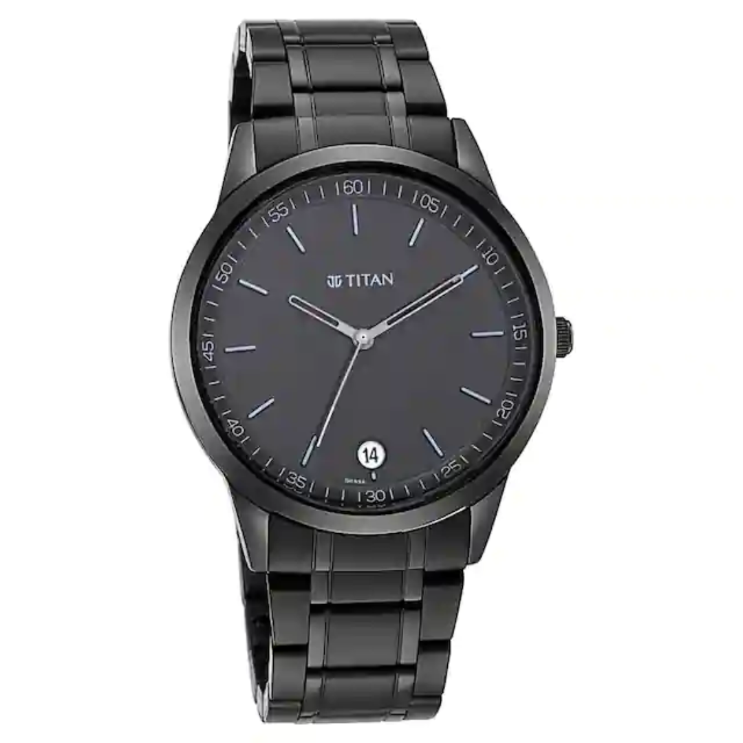 Titan Workwear Watch with Black Dial & Metal Strap 1806NM01