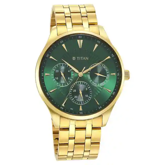 Titan Opulent III Green Dial Multifunction Watch for Men 90127YM05