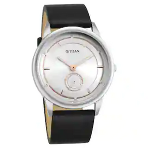Titan Solidarity Silver Dial Black Cactus Leather Strap Watch 1806SL10 (DL653) - KRISHNA WATCH COMPANY