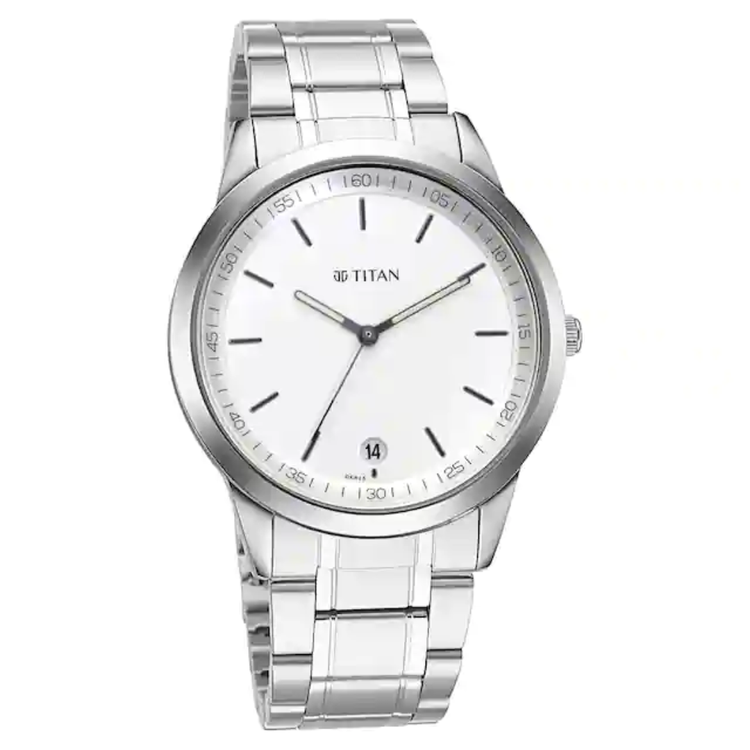Titan Workwear Watch with White Dial & Metal Strap 1806SM03 (DK825)