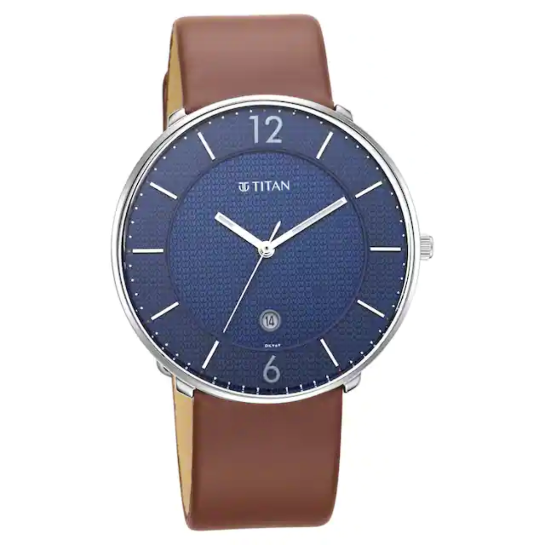 Titan Workwear Watch with Blue Dial & Leather Strap 1849SL03