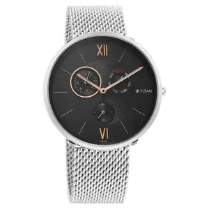 Titan Slim Multifinction Black Dial Stainless Steel Strap Watch 1877SM01 - KRISHNA WATCH COMPANY