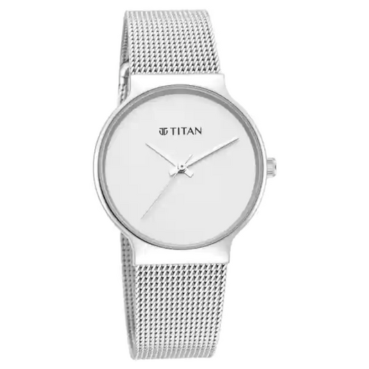 Titan Slimline Silver Dial Mesh Strap Watch 95141SM01