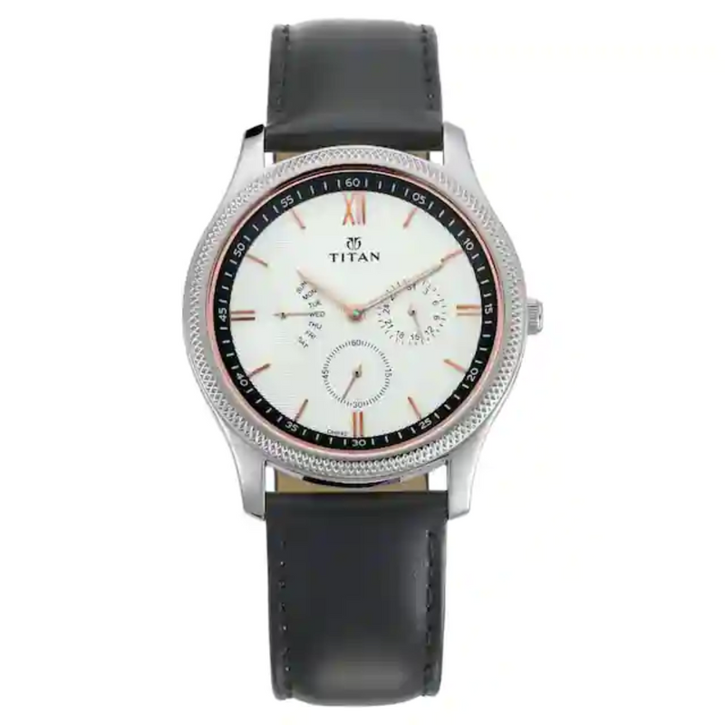Titan Retrograde White Dial Leather Strap Watch NN1768SL02 - KRISHNA WATCH COMPANY