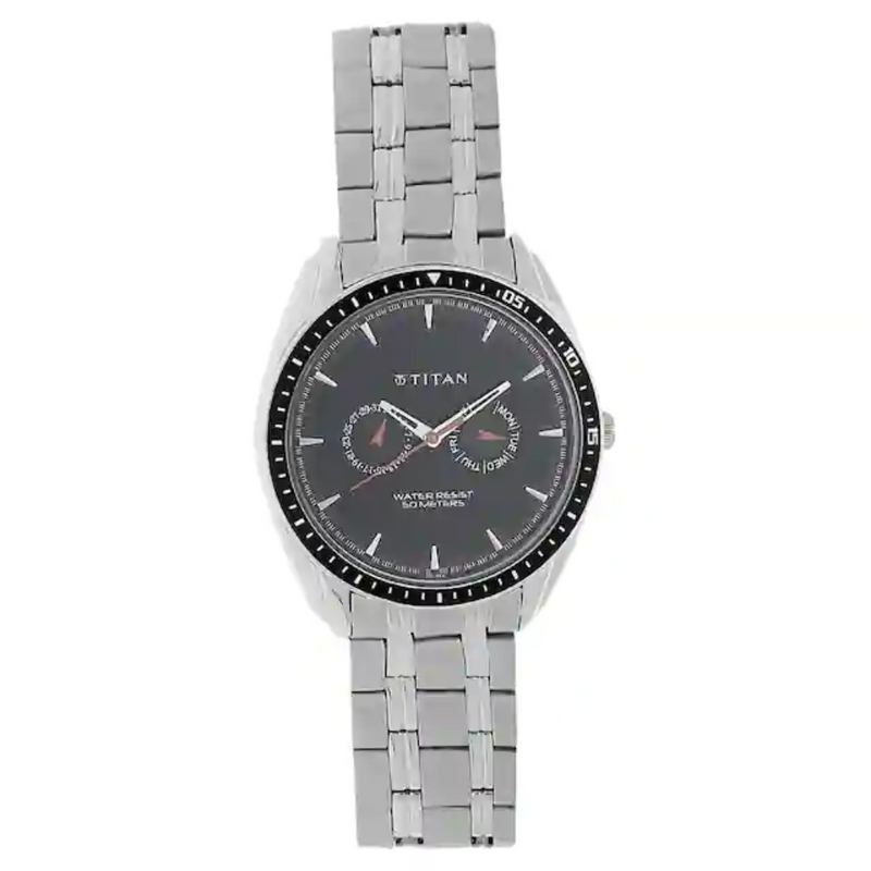 Titan Black Dial Silver Stainless Steel Strap Watch 1582KM02