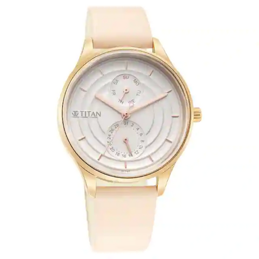 Titan Neo Workdays Silver Dial Women Watch With Leather Strap 2670WL06