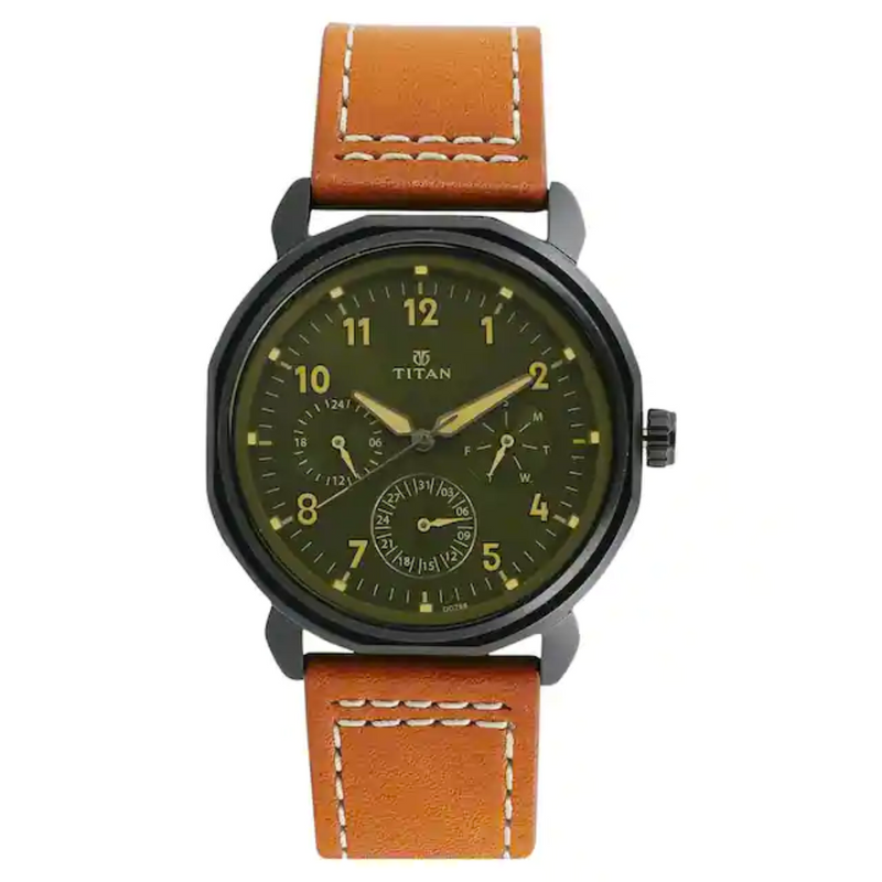 Titan Green Dial Leather Strap Watch NL1753NL01 (DG758) - KRISHNA WATCH COMPANY