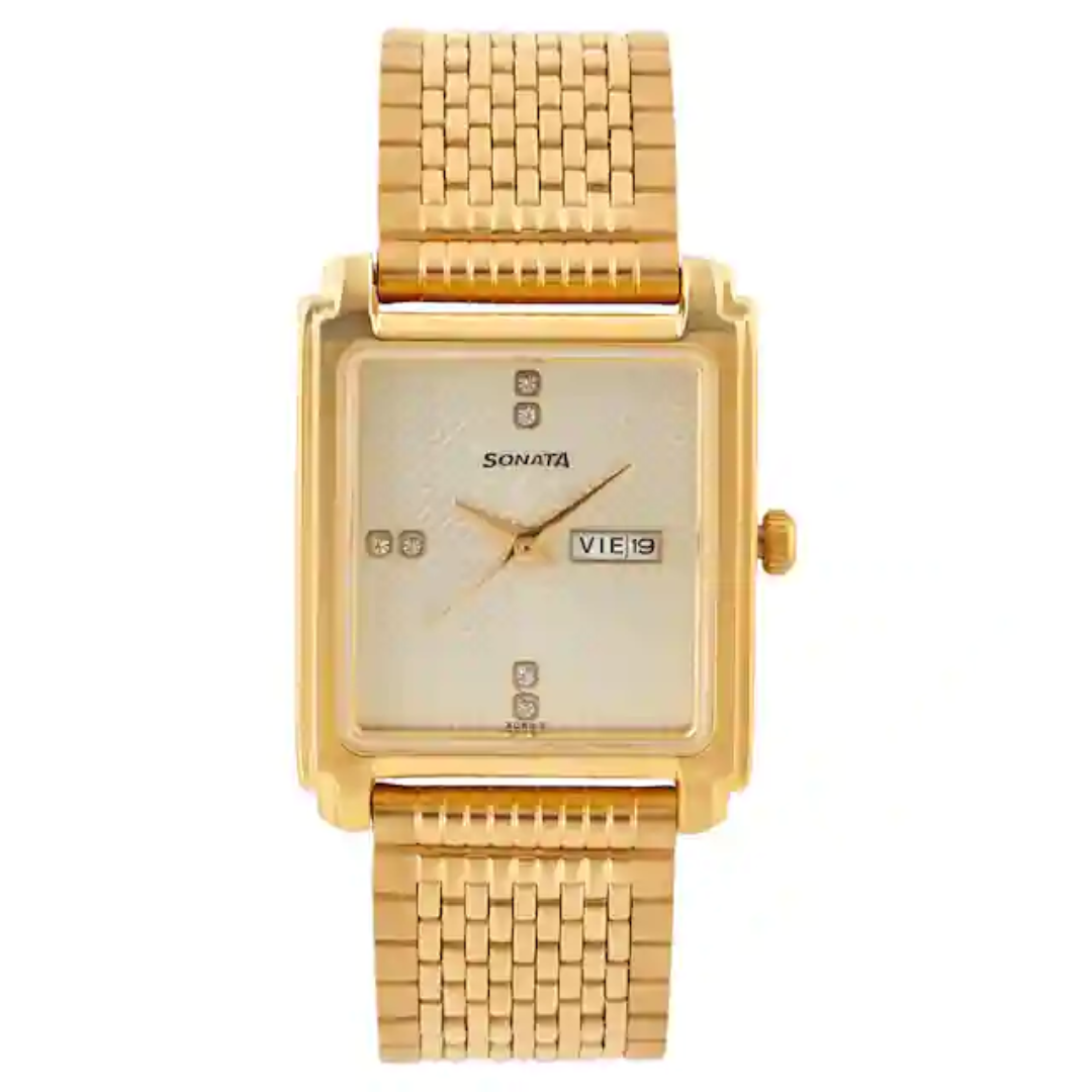 Champagne Dial Golden Stainless Steel Strap Watch NP7053YM07