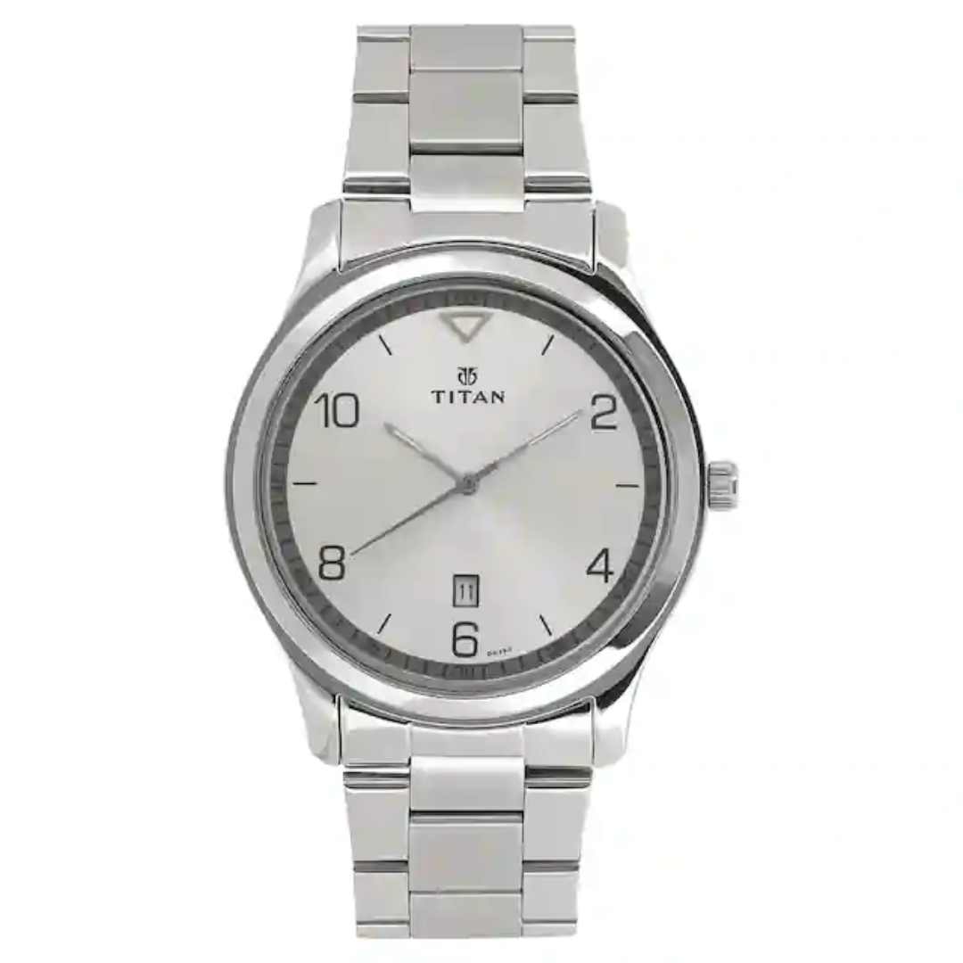 Titan Workwear Watch with White Dial & Stainless Steel Strap NM1770SM01 (DH330)