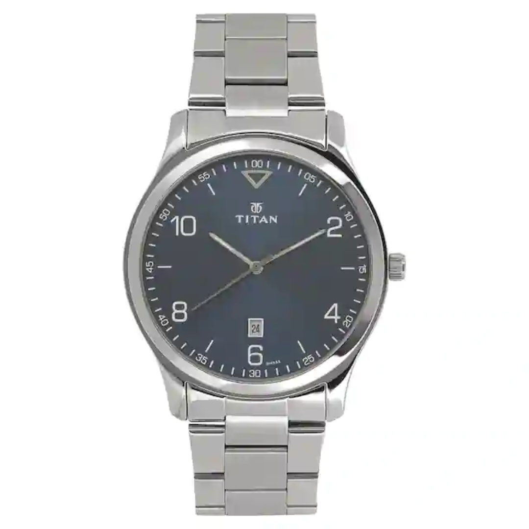 Titan Workwear Watch with Blue Dial & Stainless Steel Strap 1770SM03