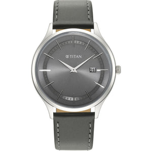 TITAN Classique Slimline Watch with Grey Dial & Green Leather Strap 90142SL01(DM685) - KRISHNA WATCH COMPANY