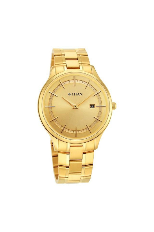 TITAN Titan Classique Slimline Champagne Dial Stainless Steel Strap Watch 90142YM01