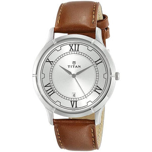 Titan Silver Dial Brown Leather Strap Watch NP1775SL01 - KRISHNA WATCH COMPANY