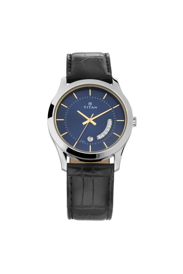 Titan Blue Dial Leather Strap Watch NP1823SL01
