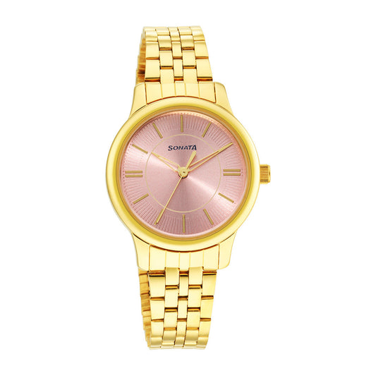 Classic Gold Pink Dial Metal Strap Watch NR8178YM02