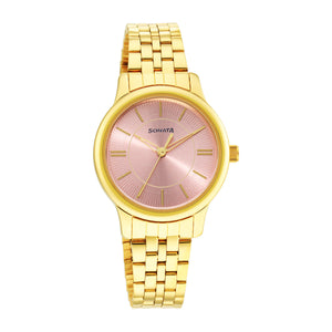 Sonata Classic Gold Pink Dial Metal Strap Watch NR8178YM02 - KRISHNA WATCH COMPANY