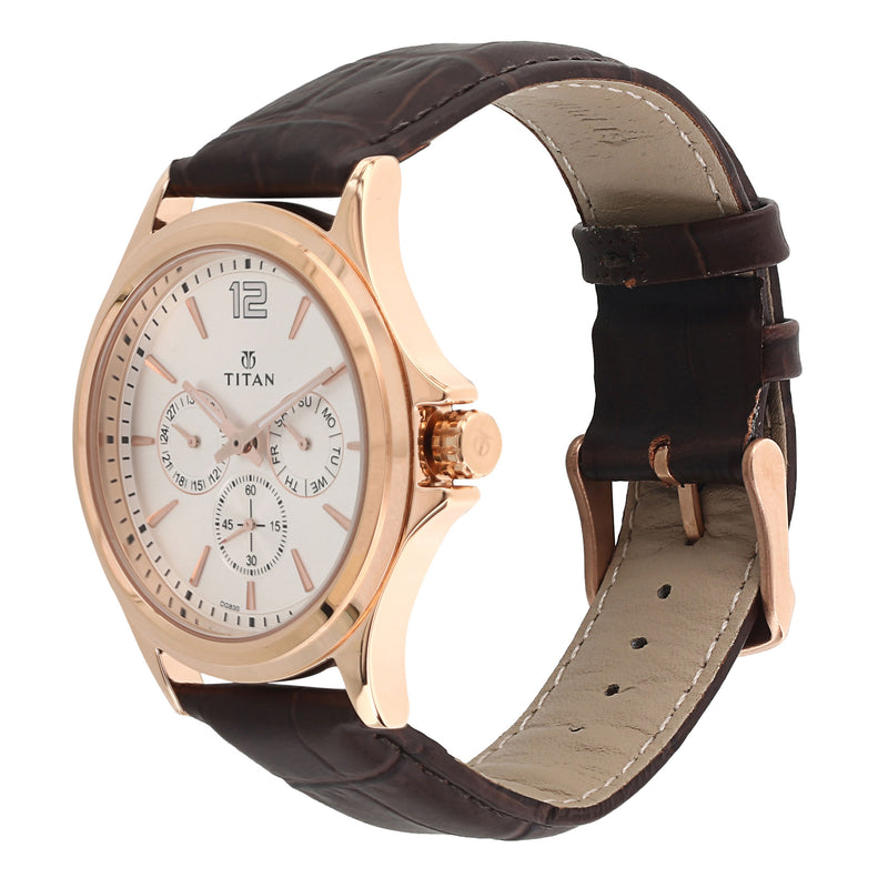 TITAN Workwear Watch with White Dial & Leather - 1698WL01