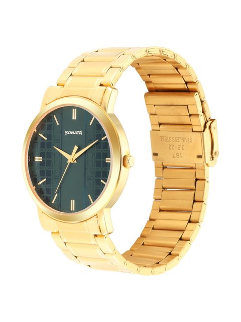 Utsav Green Dial Stainless Steel Strap Watch 99701YM03