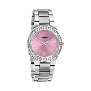 Blush It Up With Pink Dial Stainless Steel Watch NR87034KM03 - KRISHNA WATCH COMPANY