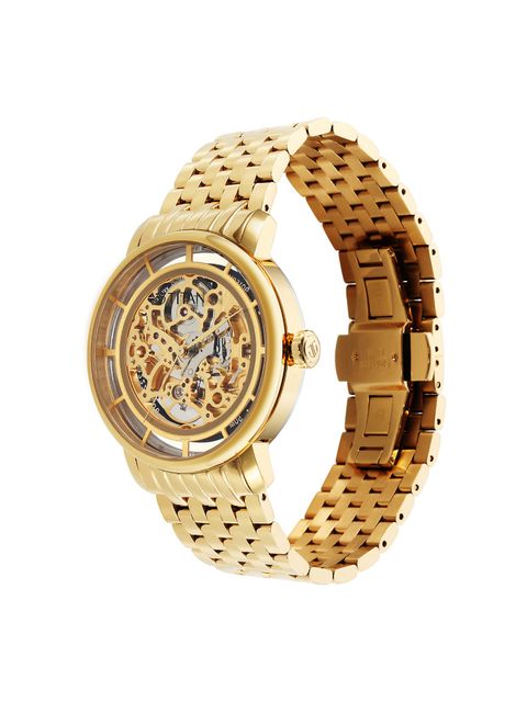Titan Mechanical Slimline Golden Dial Watch 90158YM01 - KRISHNA WATCH COMPANY