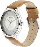 Titan Men's Urban Edge Lustrous White Dial Leather Watch - NP1802SL07