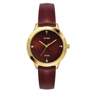 Crystal Studded Maroon Dial Leather Strap Watch TMTL10403T - KRISHNA WATCH COMPANY