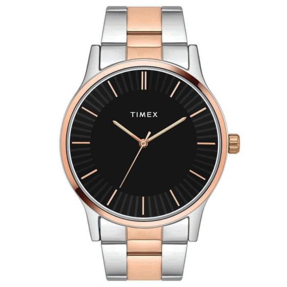 Timex Sleek Black Dial Watch With Two-Tone Bracelet - TW0TG8305