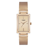 TIMEX FASHION WOMEN'S ROSE GOLD DIAL RECTANGLE CASE 3 HANDS FUNCTION WATCH -TWEL11309