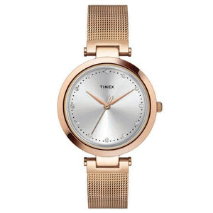 TIMEX PREMIUM SILVER DIAL WATCH WITH ROSE GOLD MESH BRACELET - TWEL11823 - KRISHNA WATCH COMPANY
